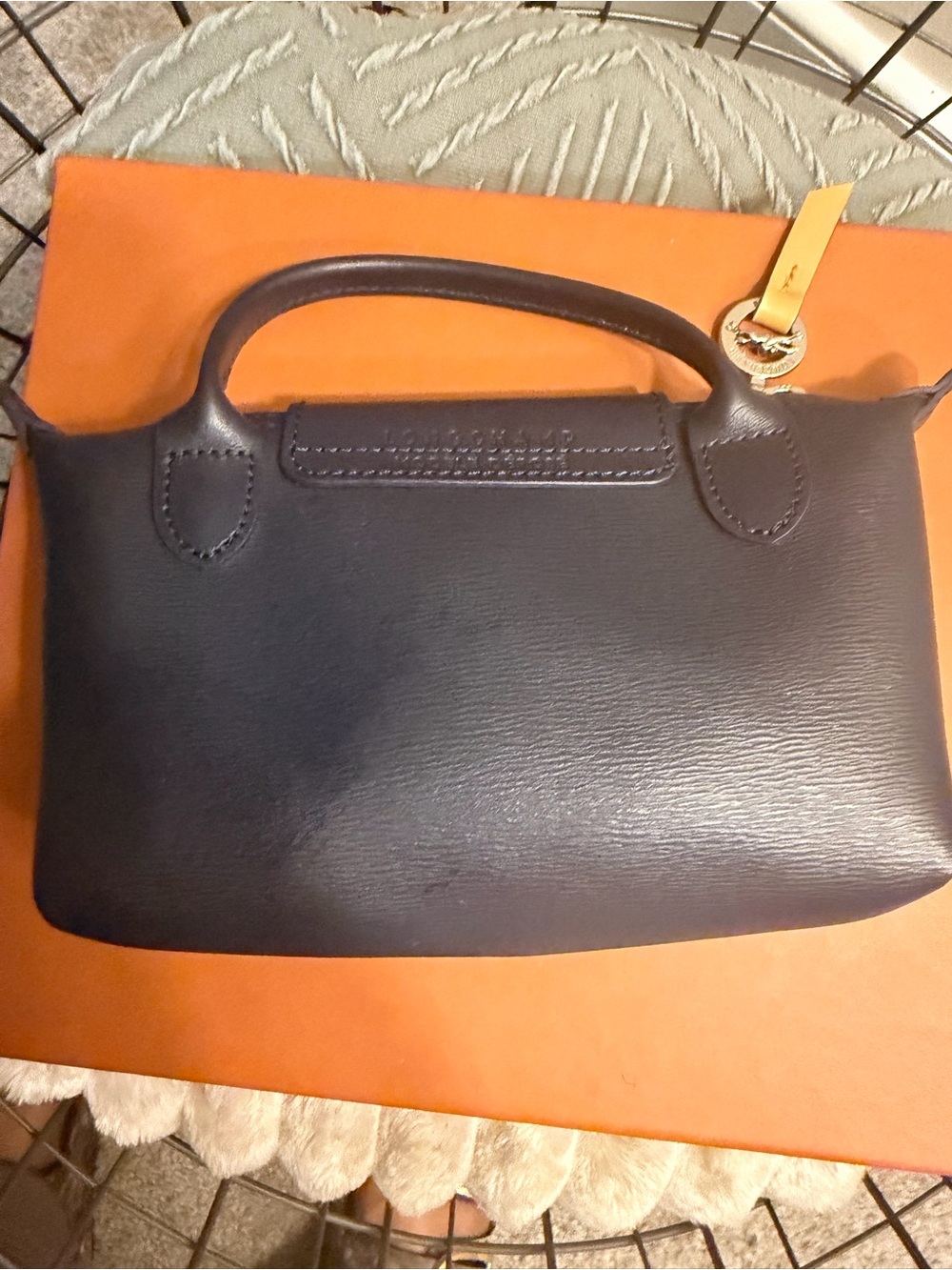 Longchamp Mini Top-Handle Bag in Navy Leather - Picture 4 of 4